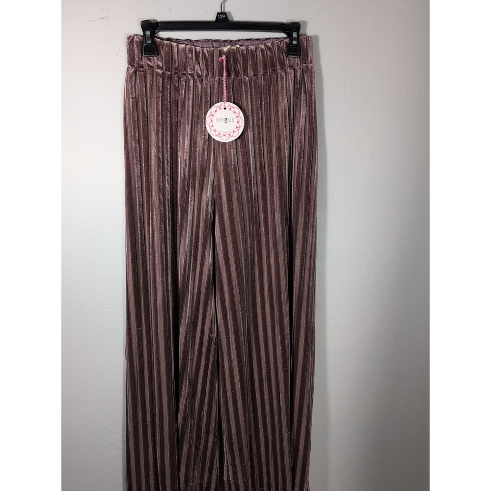 Umgee Pink Velvet Ribbed Pants Medium‎ Womens S Pull-on Christmas